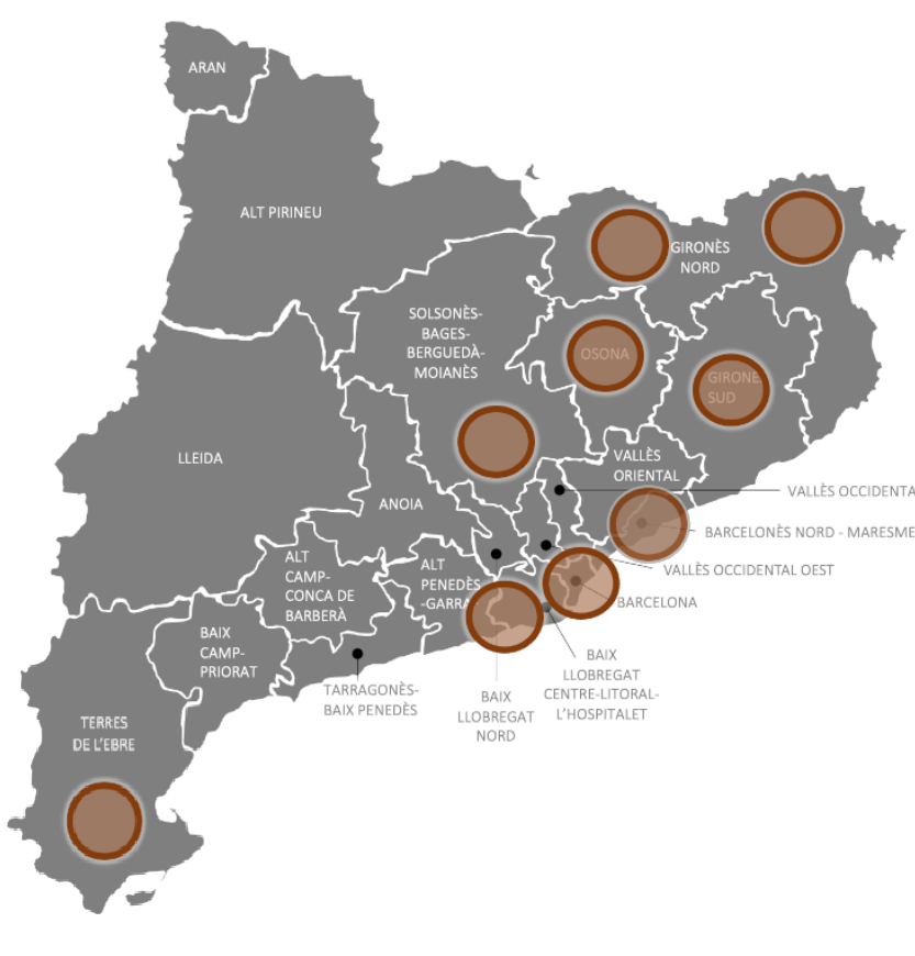 Mapa de Catalunya amb les 7 territoris